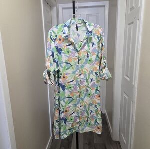 Moodo 100% Viscose Tropical Floral Printed Shirt Dress Button Front Lightweight